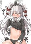  amatsukaze_(kantai_collection) bangs black_panties blush closed_eyes closed_mouth cowboy_shot dress dress_lift ebifurya eyebrows_visible_through_hair facing_viewer gloves hand_under_clothes heart highres implied_masturbation kantai_collection lifted_by_self long_hair long_sleeves mouth_hold out-of-frame_censoring panties panties_aside pussy_juice sailor_dress side-tie_panties silver_hair simple_background smoke solo sweat trembling twitter_username two_side_up underwear white_background white_gloves 