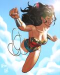  1girl amazon_warrior black_hair bracer breasts dc_comics gold_bracer gold_tiara highres justfrantic large_breasts lasso lasso_of_truth long_hair solo superhero_costume tiara wonder_woman wonder_woman_(series) 