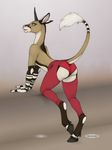  2017 anthro butt clothed clothing cloven_hooves ecmajor edit equine equustra female full-length_portrait fur hi_res hooves horn leggings legwear looking_aside looking_at_viewer mammal open_mouth open_smile panties pencil_(artwork) portrait pose raised_tail simple_background smile solo topless traditional_media_(artwork) underwear unicorn white_background 