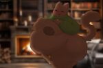  2026 aged_up anthro artist_name axoarts balls big_butt big_moobs black_nose blush bodily_fluids bottomless brown_body brown_ears brown_fur brown_nipples brown_tail butt chastity_cage chastity_device clothed clothing clothing_lift digit_ring digital_media_(artwork) domestic_cat eyes_close felid feline felis fireplace fur genital_fluids genitals green_clothing green_sweater green_topwear hi_res huge_butt inside jewelry liam_(pastelitikiwi) male mammal mature_anthro mature_male moobs navel nipples obese obese_anthro obese_male overweight overweight_anthro overweight_male partially_clothed precum presenting ring ring_(jewelry) small_balls smile solo standing sweat sweater sweater_lift tail text thick_thighs three-quarter_view topwear topwear_lift wedding_ring whiskers 