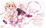  blonde_hair fang feet finger_to_mouth flower hair_flower hair_ornament heart highres long_hair magenta_eyes no_panties shiromochi_sakura shoes single_thighhigh thighhighs very_long_hair wings 