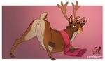  antlers anus ass_up brown_fur cervine conditional_dnp deer female feral frisky_ferals from_behind_(disambiguation) fur horn looking_at_viewer looking_back mammal on_display orange_nose pink_eyes presenting pussy raised_tail reindeer scarf sefeiren solo spread_legs spreading 