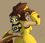 16:9 2026 action_pose anthro belt boots breasts brown_body brown_fur brown_hair butt clothing crossover domestic_cat duo eyebrows eyelashes felid feline felis female female/female footwear fur gameoverse glitch_productions gloves green_eyes group gun hair handwear hi_res kit_(gameoverse) kit_(ratchet_and_clank) lombax looking_back machine mammal pose ranged_weapon ratchet_and_clank robot robotic_arm shoes smile sony_corporation sony_interactive_entertainment stripes weapon widescreen yellow_body yellow_fur