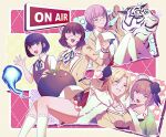  2others 5girls absurdres ahoge ayame_(heaven_burns_red) birthday black_flower black_hair black_rose blonde_hair blue_ribbon brown_hair byakko_(heaven_burns_red) commentary_request flower hairband happy_birthday heaven_burns_red highres higuchi_seika hiiragi_kozue hitodama kjhg1108 minase_ichigo minase_sumomo multiple_girls multiple_others narby_(heaven_burns_red) purple_hair ribbon rose sailor_collar slime_(creature) tiger white_tiger 