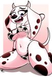 101_dalmatian_street 101_dalmatians 2025 abstract_background absurd_res aged_up animal_costume animal_print anthro bikini bikini_bottom bikini_top biped black_markings black_nose breasts butt butt_from_the_front canid canine canis cleavage clothed clothing colored cow_print dalmatian dated disney dolly_(101_dalmatians) domestic_dog fangs female female_anthro floppy_ears fur geometric_background hi_res horn long_ears looking_at_viewer looking_down looking_down_at_viewer low-angle_view mammal markings navel open_mouth pattern_background pattern_bikini pattern_clothing pattern_swimwear pkbr4insh0ck_(artist) shaded signature simple_background solo spots spotted_body spotted_fur swimwear tail teeth tongue two-piece_swimsuit under_boob white_body white_fur year