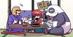  animal blue_eyes braid character_request chinese_clothes father_and_daughter genderswap genderswap_(mtf) indian_style panda ranma-chan ranma_1/2 red_hair saotome_genma saotome_ranma single_braid sitting table tagme tangzhuang wantan-orz 