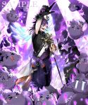  >_< 1boy banzoin_hakka banzoin_hakka_(1st_costume) bird black_hands black_nails black_shirt blue_eyes blush bracelet colored_extremities cowboy_shot crown_(artist) crying crystal_wings fang feather_hair_ornament feathers fingernails glowing glowing_eye glowstick hadanugi_dousa hair_ornament hakama hakama_pants hakkito_(banzoin_hakka) highres holding holding_glowstick holding_microphone holostars holostars_english japanese_clothes jewelry kimono long_hair male_focus microphone obi open_mouth pants penlight_(glowstick) pointing pointing_up ponytail purple_hair purple_hakama purple_nails purple_sash purple_theme sample_watermark sash sharp_fingernails shirt star_(symbol) streaming_tears tears virtual_youtuber watermark white_kimono wings 