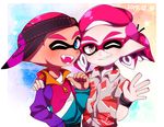  2017 cephalopod clothing duo fangs hi_res humanoid inkling male marine nintendo not_furry one_eye_closed pointy_ears ponytail smile splatoon tentacle_hair tentacles video_games wink 珠卯 