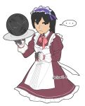  ... 1boy 1girl alternate_costume apron black_eyes black_hair blue_flower bow bowtie brown_dress closed_mouth collared_dress cropped_legs crossdressing dress enmaided explosive flower frilled_apron frilled_dress frilled_hairband frills hairband headdress highres holding holding_plate holding_tray juliet_sleeves long_hair long_sleeves looking_at_viewer maid maid_apron maid_day maid_headdress male_focus mechanical_arms metal_ball mii_(nintendo) mii_brawler mii_brawler_(smash_ultimate) miifighterss2 neck_ribbon pink_bow pink_bowtie pink_hairband plate puffy_sleeves purple_flower red_dress ribbon simple_background sleeve_cuffs solo speech_bubble spoken_ellipsis super_smash_bros. thick_eyebrows tray twitter_username white_apron white_background 