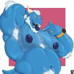 absurd_res aged_up armpit_hair blue_body body_hair claws daddy_kink dragon european_mythology hairy_body hairy_pecs hi_res leonard_saad_(mr_ultra) male mr_ultra musclegut muscular musk mythological_creature mythological_scalie mythology nipples scalie solo western_dragon