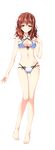  bangs bare_legs bare_shoulders barefoot bikini blush breasts brown_hair cleavage collarbone eyebrows_visible_through_hair full_body furuike_ougi halter_top halterneck highres kikurage_(plastic_people) long_hair medium_breasts multi-strapped_bikini navel official_art orange_eyes shiawase_kazoku-bu smile solo standing swimsuit transparent_background 