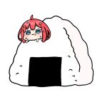  1girl :3 ahoge akino_ell blue_hair blush chibi closed_mouth commentary_request food food_on_face go-toubun_no_hanayome hair_ornament in_food long_hair mini_person minigirl nakano_itsuki onigiri red_hair rice rice_on_face simple_background solo star_(symbol) star_hair_ornament white_background 