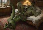 5_fingers 5_toes all_fours anal anthro anthro_rimming anthro_rimming_humanoid anus areola argonian balls bed bodily_fluids body_hair butt chest_hair cum cum_from_ass cum_in_ass cum_inside cum_on_butt cum_on_chest cum_on_penis cum_string digital_media_(artwork) duo ejaculation erection feet fingers furniture genital_fluids genitals green_body green_skin hair hi_res horn humanoid humanoid_feet humanoid_genitalia humanoid_on_anthro humanoid_penis humanoid_pointy_ears humanoid_rimmed leaking_cum lying male male/male male_rimmed male_rimming male_rimming_male microsoft muscular muscular_humanoid muscular_male nipples nude on_back on_bed open_mouth oral orc orcfun pecs penis plantigrade pointy_ears reptile rimming rimming_male scales scalie sex smile soles spread_legs spreading tail the_elder_scrolls toes tongue tongue_out tusks