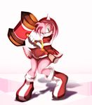  1girl amy_rose artist_request boots dress female furry green_eyes hairband hammer no_humans sega solo sonic_the_hedgehog tagme 