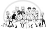  :d ;d ^_^ closed_eyes commentary_request flying_sweatdrops girl_sandwich glasses hair_ornament itou_hikari katou_asuka komiyama_kotomi kuroki_tomoko loafers long_hair medium_hair minami_koharu monochrome multiple_girls naruse_yuu necktie nemoto_hina okada_akane one_eye_closed open_mouth pantyhose sandwiched shoes short_hair skirt smile sneakers socks tamura_yuri tanaka_mako thighhighs twintails uchi_emiri uniform watashi_ga_motenai_no_wa_dou_kangaetemo_omaera_ga_warui! x_hair_ornament yokochou yoshida_masaki 