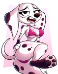 101_dalmatian_street 101_dalmatians 2025 abstract_background absurd_res aged_up anthro big_breasts big_butt bikini biped black_markings black_nose breasts butt canid canine canis cleavage clothed clothing colored dalmatian dated disney dolly_(101_dalmatians) domestic_dog eyebrows fangs feet female female_anthro floppy_ears fur geometric_background hand_on_butt hi_res long_ears looking_at_viewer mammal markings open_mouth pattern_background pawpads pink_bikini pink_bikini_bottom pink_bikini_top pink_clothing pink_swimwear pkbr4insh0ck_(artist) raised_inner_eyebrows shaded signature simple_background soles solo spots spotted_body spotted_fur swimwear tail teeth tongue two-piece_swimsuit white_body white_fur year