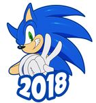  2017 anthro black_nose green_eyes hedgehog hi_res looking_at_viewer male mammal simple_background solo sonic_(series) sonic_the_hedgehog sssonic2 v_sign white_background 