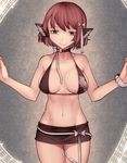  aoshima bare_arms bare_shoulders bikini bikini_top bow breasts breasts_apart choker collarbone commentary_request cowboy_shot groin hair_bow head_wings highres large_breasts looking_at_viewer microskirt midriff mystia_lorelei pink_hair red_eyes skirt smile solo swimsuit tattoo touhou white_bow wrist_cuffs 