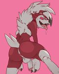  2018 anus butt canine circumcised digital_media_(artwork) doofydeer drooling fur humanoid_penis looking_back lycanroc male mammal midnight_lycanroc nintendo open_mouth penis pink_anus pok&eacute;mon pok&eacute;mon_(species) presenting red_fur saliva simple_background solo tongue tongue_out video_games white_furblack_nose 