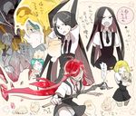  5others alexandrite_(houseki_no_kuni) androgynous antarcticite black_eyes black_gloves black_hair black_neckwear blank_eyes blonde_hair bort closed_eyes elbow_gloves facing_away finger_to_mouth gem_uniform_(houseki_no_kuni) gloves green_eyes green_hair hair_over_one_eye houseki_no_kuni hug kesa kongou_sensei long_hair multiple_others multiple_views necktie one_eye_covered phosphophyllite red_eyes red_hair shiro_(houseki_no_kuni) shirt short_hair short_sleeves shorts shumiko_(kamenokoueki) shushing silver_hair smile smirk suspender_shorts suspenders sword thighhighs weapon white_shirt yellow_diamond_(houseki_no_kuni) 