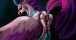  2017 animal_genitalia anus avian beak butt clitoris collar equine feathered_wings feathers female feral friendship_is_magic hippogryph horse invalid_tag looking_at_viewer lostdragon01 mammal my_little_pony nude presenting pussy queen_novo rear_view simple_background tongue wings 