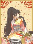  absurdres black_hair catzaclysm highres japanese_clothes kimono long_hair ponytail solo tales_of_(series) tales_of_berseria velvet_crowe very_long_hair yellow_eyes 