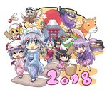  &gt;_&lt; 6+girls animal_ears architecture bangs bat_wings bird black_hair black_hairband blonde_hair blue_eyes blunt_bangs blush_stickers bow braid bucket bunny_ears chibi chinese_zodiac closed_eyes colonel_aki comic commentary crescent crescent_hair_ornament detached_sleeves dog dress east_asian_architecture eating eggplant eyebrows_visible_through_hair flandre_scarlet floral_print flying food fur_trim geta grin hagoita hair_between_eyes hair_bow hair_ornament hairband hakurei_reimu hands_in_opposite_sleeves happy_new_year hat hawk holding holding_sign hong_meiling houraisan_kaguya inaba_tewi izayoi_sakuya japanese_clothes kimono kine kirisame_marisa konpaku_youmu kotatsu lavender_hair long_hair long_sleeves mallet mob_cap mochi mortar mount_fuji multiple_girls new_year nontraditional_miko nurse_cap obi one_eye_closed open_mouth paddle patchouli_knowledge pink_hair red_eyes red_hair reisen_udongein_inaba remilia_scarlet riding saigyouji_yuyuko sash senbei short_hair short_sleeves shrine side_ponytail sign silver_hair skirt smile tabi table torii touhou triangular_headpiece v-shaped_eyebrows vest wagashi wide_sleeves wings witch_hat yagokoro_eirin year_of_the_dog younger 