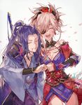  1girl assassin_(fate/stay_night) blood breasts eyepatch fate/grand_order fate_(series) friends happy long_hair medium_breasts miyamoto_musashi_(fate/grand_order) samurai spoilers sword waltz_(tram) weapon 