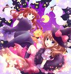  :d animal_ears black_legwear blue_eyes bow broom broom_riding brown_hair cat_ears cat_tail crescent_moon dress fang flower ghost gloves halloween hat hat_bow maekawa_suu moon multiple_girls open_mouth purple_eyes red_hair sakutarou smile star stuffed_animal stuffed_lion stuffed_toy tail thighhighs umineko_no_naku_koro_ni ushiromiya_ange ushiromiya_maria white_gloves witch_hat 