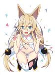  animal_ears armpit_crease arms_up asymmetrical_legwear bangs black_legwear blonde_hair blue_eyes blush bow bow_panties breasts claw_pose cleavage collarbone commentary_request confetti crossed_bangs eyebrows_visible_through_hair eyes_visible_through_hair fang fox_ears from_above g41_(girls_frontline) girls_frontline hair_between_eyes hair_ornament hair_over_shoulder heterochromia highres jumping long_hair looking_at_viewer low_twintails navel open_mouth panties red_eyes sidelocks simple_background small_breasts smile solo thighhighs thighs twintails underwear ururu very_long_hair white_background white_legwear white_panties 
