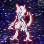  1other blue_eyes closed_mouth commentary derivative_work english_commentary faux_retro_artstyle full_body furry highres mega_mewtwo_x mega_pokemon mewtwo official_art_redraw official_style other_focus outline parody pokemon pokemon_(creature) pokemon_focus pokemon_tcg rcortezdraws red_outline solo style_parody sugimori_ken_(style) twitter_username watermark 