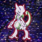  1other alternate_color blue_eyes closed_mouth commentary derivative_work english_commentary faux_retro_artstyle full_body furry highres mega_mewtwo_x mega_pokemon mewtwo official_art_redraw official_style other_focus outline parody pokemon pokemon_(creature) pokemon_focus pokemon_tcg rcortezdraws red_outline shiny_pokemon solo style_parody sugimori_ken_(style) twitter_username watermark 