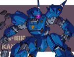  artist_name bomb character_name commentary english_commentary explosive fins glowing glowing_eyes gundam gundam_0080 head_fins highres holding holding_bomb jackoonz kampfer_(mobile_suit) looking_to_the_side mecha mecha_focus mine_(weapon) mobile_suit one-eyed_mecha red_eyes robot solo 
