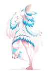  ambiguous_gender avali blue_eyes claws digitigrade feathers hindpaw kyander multi_ear nude open_mouth paws smile solo toe_claws winged_arms wings 