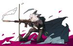  1girl absurdres animal_ears battle_rifle cape commentary_request commission danmug58 glowstick gun h&amp;k_hk417 highres hood military military_uniform original radio_antenna rifle scope sniper_rifle solo suppressor tactical_clothes weapon white_hair 