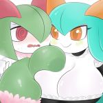  321go! big_breasts breasts duo female huge_breasts humanoid kirlia nintendo nipples pok&eacute;mon pok&eacute;mon_(species) rui_(sugaru) shiny_pok&eacute;mon sweat video_games 