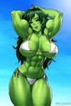  absurdres bikini breasts elee0228 green_hair green_skin highres huge_breasts marvel muscle muscular_female she-hulk speh swimsuit 