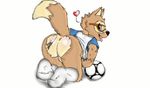  &lt;3 anthro anus balls bottomless butt canine clothed clothing fifa looking_at_viewer looking_back male mammal mascot presenting presenting_hindquarters rear_view simple_background solo tongue tongue_out unknown_artist white_background zabivaka 