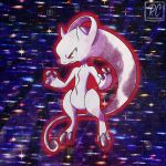  1other closed_mouth commentary derivative_work english_commentary faux_retro_artstyle full_body furry highres mega_mewtwo_y mega_pokemon mewtwo official_art_redraw official_style other_focus outline parody pokemon pokemon_(creature) pokemon_focus pokemon_tcg rcortezdraws red_eyes red_outline red_pupils solo style_parody sugimori_ken_(style) twitter_username v-shaped_eyes 