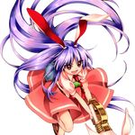  absurdly_long_hair animal_ears antinomy_of_common_flowers brown_footwear bunny_ears bunny_tail collared_shirt harukawa_moe holding holding_weapon loafers long_hair lunatic_gun necktie official_art open_mouth pink_skirt puffy_short_sleeves puffy_sleeves purple_hair red_eyes reisen_udongein_inaba shirt shoes short_sleeves skirt solo tail touhou transparent_background very_long_hair weapon 