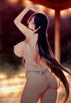  absurdres arched_back arms_up ass back bangs blush breasts curvy fate/grand_order fate_(series) fundoshi gradient gradient_background highres japanese_clothes large_breasts long_hair looking_at_viewer looking_back minamoto_no_raikou_(fate/grand_order) nipples parted_bangs parted_lips perky_breasts purple_eyes purple_hair scan simple_background solo thick_thighs thighs topless very_long_hair wide_hips zucchini 