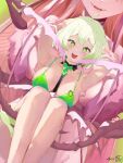  2girls @_@ absurdres ahoge animal_ears antennae aroused arthropod_girl arthropod_limbs ayavi bikini blush braid breasts carrying carrying_person cockroach_girl commentary dress english_commentary facial_mark fangs ferret_ears ferret_girl green_bikini green_eyes green_hair green_necktie hair_between_eyes highres huge_breasts indie_virtual_youtuber large_breasts legs limealicious long_hair matara_kan monster_girl multicolored_hair multiple_girls necktie open_mouth pink_hair short_hair short_necktie size_difference streaked_hair swimsuit vinesauce virtual_youtuber yuri 
