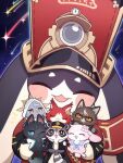  1other ^_^ animal_ear_fluff animal_ears artificial_flower beak black-framed_eyewear black_fur black_jacket black_scarf blue_eyes blue_jacket blue_neckerchief blush bright_pupils brown_fur cape cat cat_ears closed_eyes closed_mouth creature dan_heng_(honkai:_star_rail) dan_heng_(woof_woof_dan)_(honkai:_star_rail) dog_ears earclip eyeliner flower furry ganleneng glasses grey_fur grey_jacket halo halo_behind_head hand_up happy hat highres himeko_(himekat)_(honkai:_star_rail) himeko_(honkai:_star_rail) honkai:_star_rail honkai_(series) hood hooded_cape jacket long_sleeves looking_at_viewer makeup march_7th_(honkai:_star_rail) march_7th_(march_bunny)_(honkai:_star_rail) neckerchief notice_lines one_eye_closed open_clothes open_jacket open_mouth other_focus pink_fur pom-pom_(honkai:_star_rail) rabbit rabbit_ears rabbit_tail raccoon raccoon_ears raccoon_tail red_eyeliner red_fur red_hat sailor_collar scarf space star_(sky) starry_sky_background sunday_(honkai:_star_rail) sunday_(sundove)_(honkai:_star_rail) tail the_nameless_(honkai:_star_rail) trailblazer_(baseball_raccoon)_(honkai:_star_rail) trailblazer_(honkai:_star_rail) welt_yang welt_yang_(fluffy) white_cape white_flower white_jacket white_pupils wolf wolf_ears wolf_tail yellow_eyes 