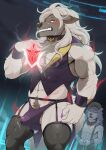  2boys abs animal_ears bara biceps blush bulge clenched_teeth commentary english_commentary erection erection_under_clothes fangs fate/grand_order fate_(series) furry furry_male grey_fur highres looking_at_another looking_at_viewer male_focus multiple_boys mumuthelion muscular muscular_male navel open_mouth patxi_(fate) pectorals smile tail teeth testicle_peek testicles wolf_boy wolf_ears wolf_tail woodwose_(fate) 