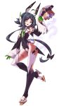  1boy :d absurdres ahoge animal_ears bare_shoulders black_hair black_leotard boots borrowed_character character_request commission covered_navel crossdressing crossdressing_(mtf) fake_animal_ears full_body gloves green_eyes green_gloves green_necktie half_gloves hat headgear heel-less_heels highres holding holding_unworn_clothes holding_unworn_hat leg_tattoo leotard long_hair looking_at_viewer low-tied_long_hair low_ponytail male_focus male_playboy_bunny necktie nontraditional_playboy_bunny one_eye_closed open-toe_boots original ponytail rabbit_ears shoulder_tattoo signature smile solo tailcoat_playboy_bunny tattoo thigh_boots top_hat trap unworn_hat unworn_headwear upper_body very_long_hair white_background zhvo 