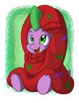  2017 clothing cute dragon fangs friendship_is_magic happy latecustomer male my_little_pony open_mouth open_smile sitting smile solo spike_(mlp) sweater wide_eyed 