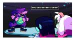  1boy 1girl 1other akanemnon androgynous animal_ears antenna_hair armlet black_boots black_vest boots bracelet colored_skin commentary deltarune english_commentary english_text food fruit furry furry_female furry_male glasses green-framed_eyewear hair_over_eyes holding holding_food holding_fruit horns jewelry kris_(dark_world)_(deltarune) kris_(deltarune) open_clothes open_vest pants pink_scarf purple_hair purple_pants purple_skin ralsei reptile_girl round_eyewear scarf short_hair spiked_armlet spiked_bracelet spikes susie_(dark_world)_(deltarune) susie_(deltarune) utdr_(toby_fox) vest watermelon 