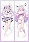  1girl @_@ ahoge animal_ear_fluff animal_ears arm_up armpits babydoll bare_shoulders barefoot bed_sheet black_ribbon blush breasts cat_ears cleavage collarbone colored_inner_hair crop_top dakimakura_(medium) detached_sleeves embarrassed frilled_babydoll frilled_thigh_strap full_body gradient_hair grey_skirt hair_ornament hairclip hand_up heart heart_o-ring highres indie_virtual_youtuber jewelry lace_trim large_breasts long_hair long_sleeves looking_at_viewer lowleg lowleg_panties lying midriff miniskirt multicolored_hair multiple_views navel necklace nekoyama_mia_(vtuber) o-ring on_back open_mouth panties pink_hair purple_babydoll purple_eyes purple_hair purple_panties purple_shirt ribbed_shirt ribbon sailor_collar shano_hiyori shirt skirt sleeveless sleeveless_shirt smile streaked_hair string_panties thigh_strap thighs twintails underboob underwear very_long_hair virtual_youtuber white_hair white_sailor_collar 