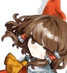  1girl ascot bow brown_eyes brown_hair closed_mouth frilled_bow frilled_hair_tubes frills hair_bow hair_tubes hakurei_reimu long_hair natucurage portrait red_bow simple_background solo touhou white_background yellow_ascot 