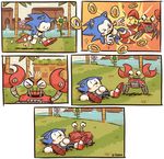  badnik blue_body blush clothing comic dot_eyes flower footwear gloves grass hedgehog lying machine male mammal on_back plant ring robot sad shoes sonic_(series) sonic_the_hedgehog toony video_games violence water worried z-t00n 